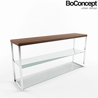 Sleek Walnut Console with Glass and Steel 3D model image 1 