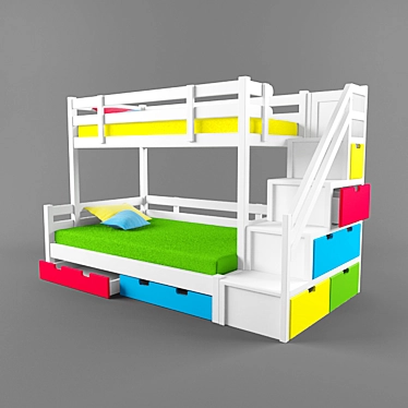 Space-saving Kids Bunk Bed with Storage Drawers 3D model image 1 