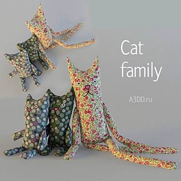 Playful Textile Cat Family 3D model image 1 