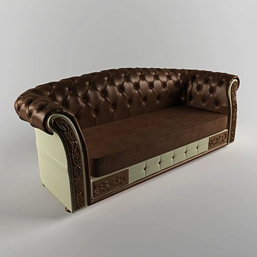 Elegant Carved Leather Sofa 3D model image 1 