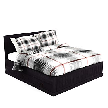 Modern Pine Bed with Storage 3D model image 1 