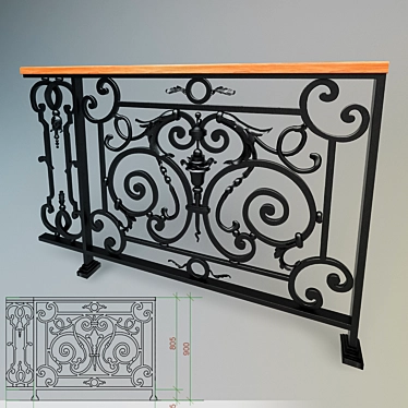 Elegant Wrought Iron Handrails 3D model image 1 