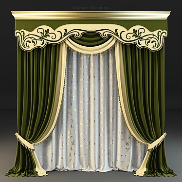 Elegant Emerald Drapes 3D model image 1 