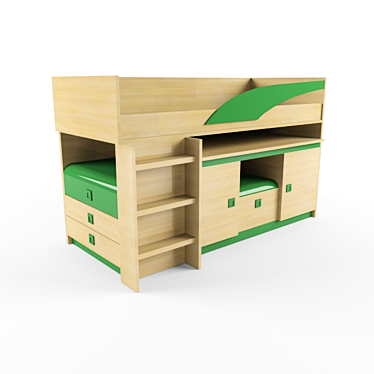 Kids Bed with Drawers & Pull-Out Desk 3D model image 1 