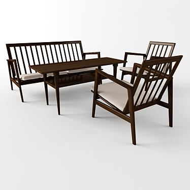 Rustic Wood Table Set 3D model image 1 