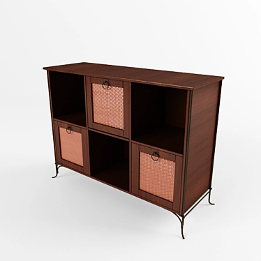 Elegant Rattan & Metal Cabinet 3D model image 1 