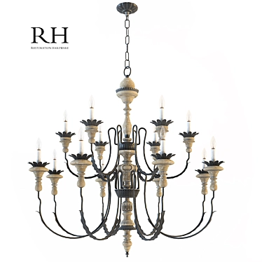 Elegant Parisian Wood Chandelier 3D model image 1 