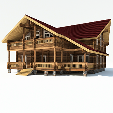 Rustic Wooden House 3D model image 1 