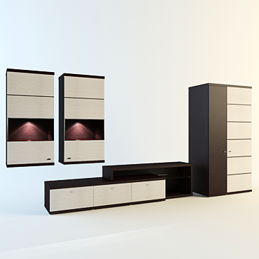 Sleek TV Wall & Cabinet Combo 3D model image 1 