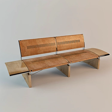 Elegant Wooden and Leather Bench 3D model image 1 