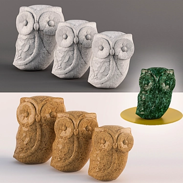 Marble and Malachite Owl Figurines 3D model image 1 