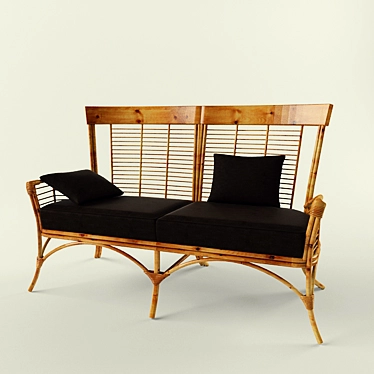 Wooden Frame Sofa: Textured & High-Quality Materials 3D model image 1 