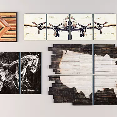 Contemporary Art Set | 4 Wooden Paintings 3D model image 1 