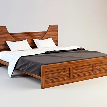 Solid Wood Bed with Bedding 3D model image 1 