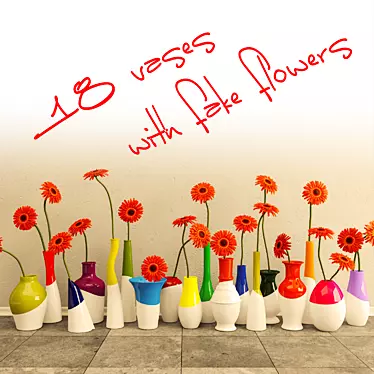 18 vases with fake flowers