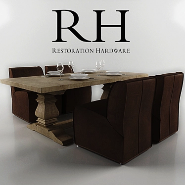 Rustic Dining Set 3D model image 1 
