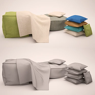 Cozy Cushions, Footstools & Plaid 3D model image 1 