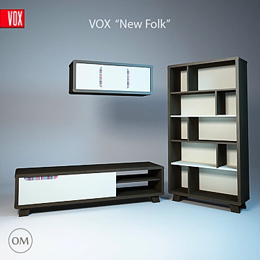 New Folk Clone: Wide TV Cabinet, Narrow Shelf, Library Cabinet | VOX 3D model image 1 