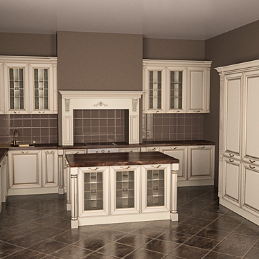 Elegant Golden Oak Kitchen 3D model image 1 
