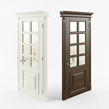 Elegant Wooden Door with Mirror 3D model image 1 