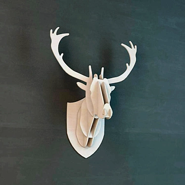 Rustic Wooden Deer Head 3D model image 1 