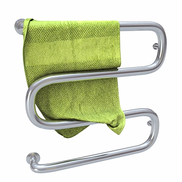 Chrome Towel Warmer with Green Towel 3D model image 1 