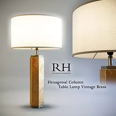 Vintage Brass Hexagonal Table Lamp 3D model image 1 