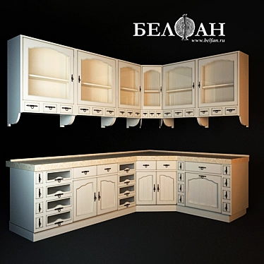 Title: Cream Oak Trouville Kitchen 3D model image 1 