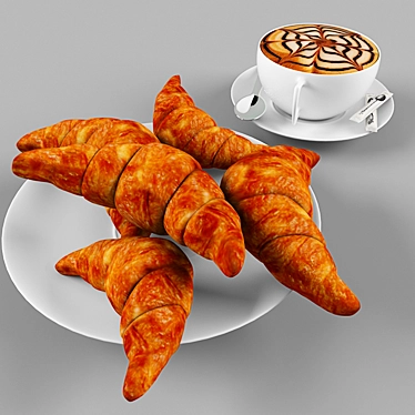 Morning Indulgence: Cup and Croissant 3D model image 1 