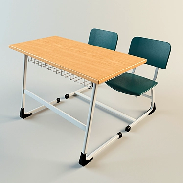 Classroom Desk and Chair Set 3D model image 1 