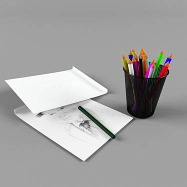 Vibrant Colors: Color Pencil Set with Drawing Paper 3D model image 1 