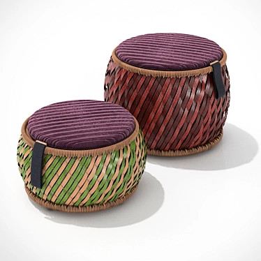 Handwoven Wicker Ottomans 3D model image 1 