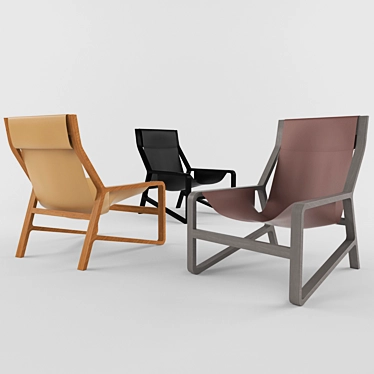 Beech Wood Lounge Chair with Leather Sling 3D model image 1 