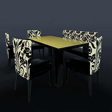 Contemporary Dining Set with Square Legs and Glass Tabletop 3D model image 1 