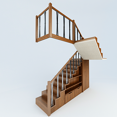 Modern Wood and Metal Staircase 3D model image 1 