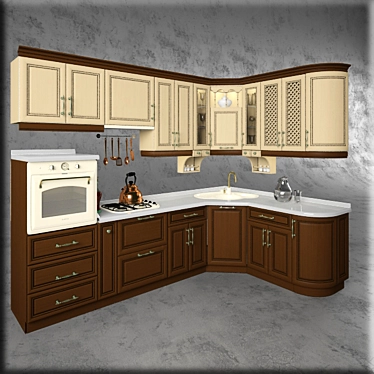 Elegant Oak Classic Kitchen 3D model image 1 