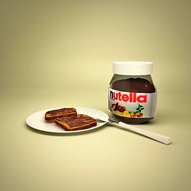 Breakfast Delight: Nutella & Toast 3D model image 1 