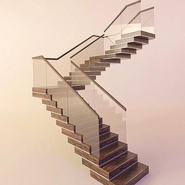 Elegant Wooden Staircase 3D model image 1 