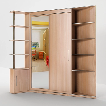 Mirrored Wardrobe with Open Shelves 3D model image 1 