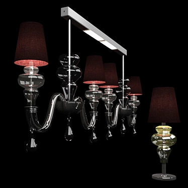 Elegant Ran Round Chandelier & Table Lamp Set 3D model image 1 