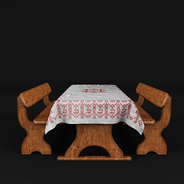 Rustic Table Set with Bench 3D model image 1 