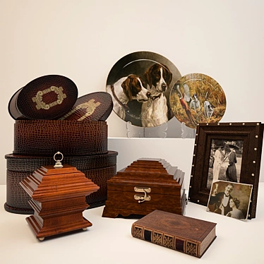 Vintage Decor Set with Plates and Boxes 3D model image 1 