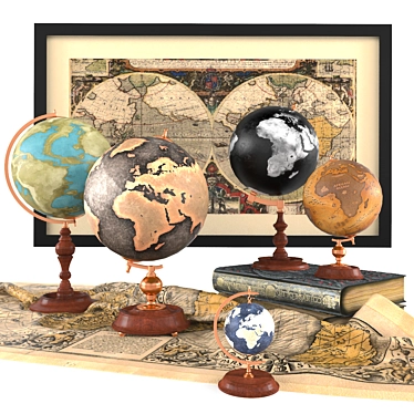 Antique Globe Set: Maps, Books & Soft Drapery 3D model image 1 