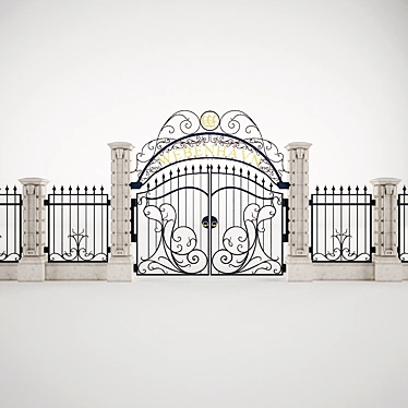 Elegant Iron Gates & Fence 3D model image 1 