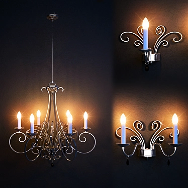 Elegant Illumination Set: Chandelier + 2 Sconces 3D model image 1 