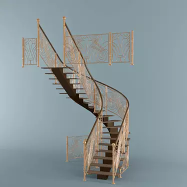 Title: Art Deco Wrought Iron Staircase 3D model image 1 