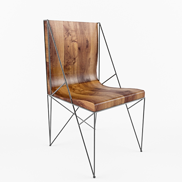 Metal Frame Oak Chair 3D model image 1 