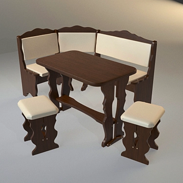 Compact Kitchenette Set: Table, Stool & Bench 3D model image 1 