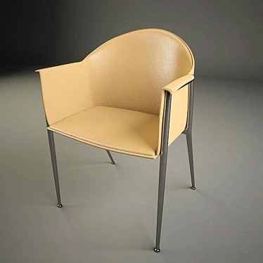 Sleek Metal Chair with Leather Upholstery 3D model image 1 