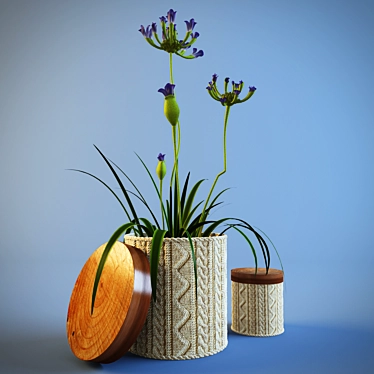 Blue Blossom: Elegant Knitted Flower Vase 3D model image 1 